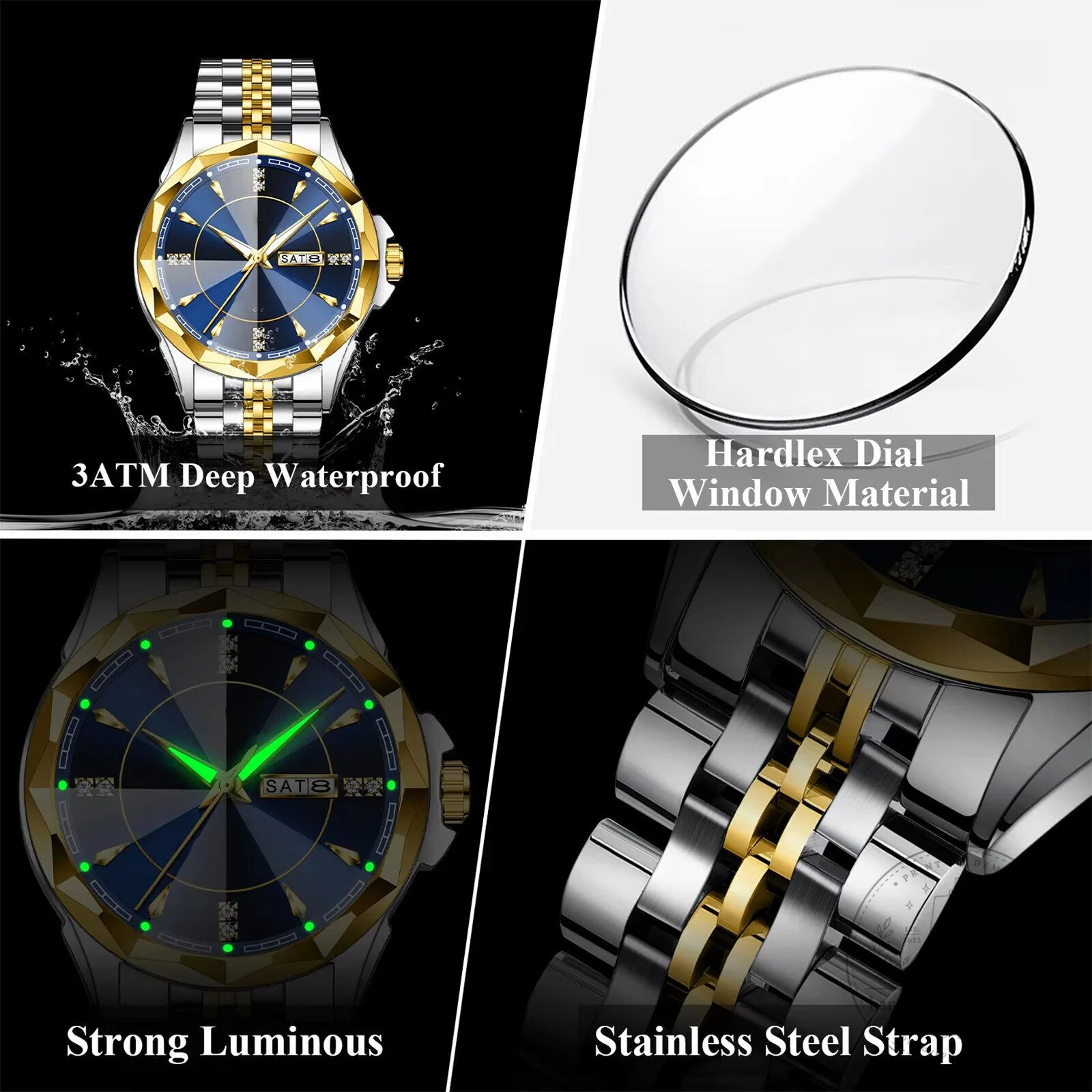 Ford Mustang Custom Name Elegant Blue Dial Two Tone Stainless Steel Watch 22 Ford Mustang Custom Name Elegant Blue Dial Two Tone Stainless Steel Watch