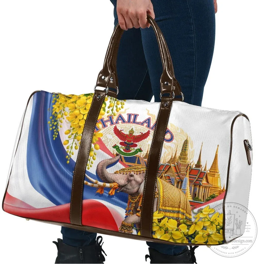 Thailand Flag Golden Elephant Temple Travel Bag with Ratchaphruek Flowers 7 Thailand Flag Golden Elephant Temple Travel Bag with Ratchaphruek Flowers