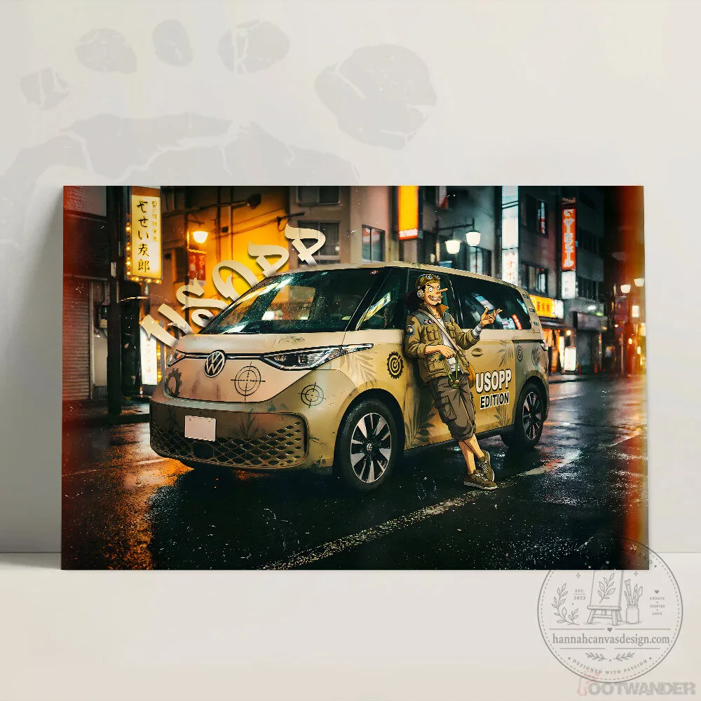 One Piece Usopp Edition Volkswagen ID Buzz Van Night City Canvas Wall Art