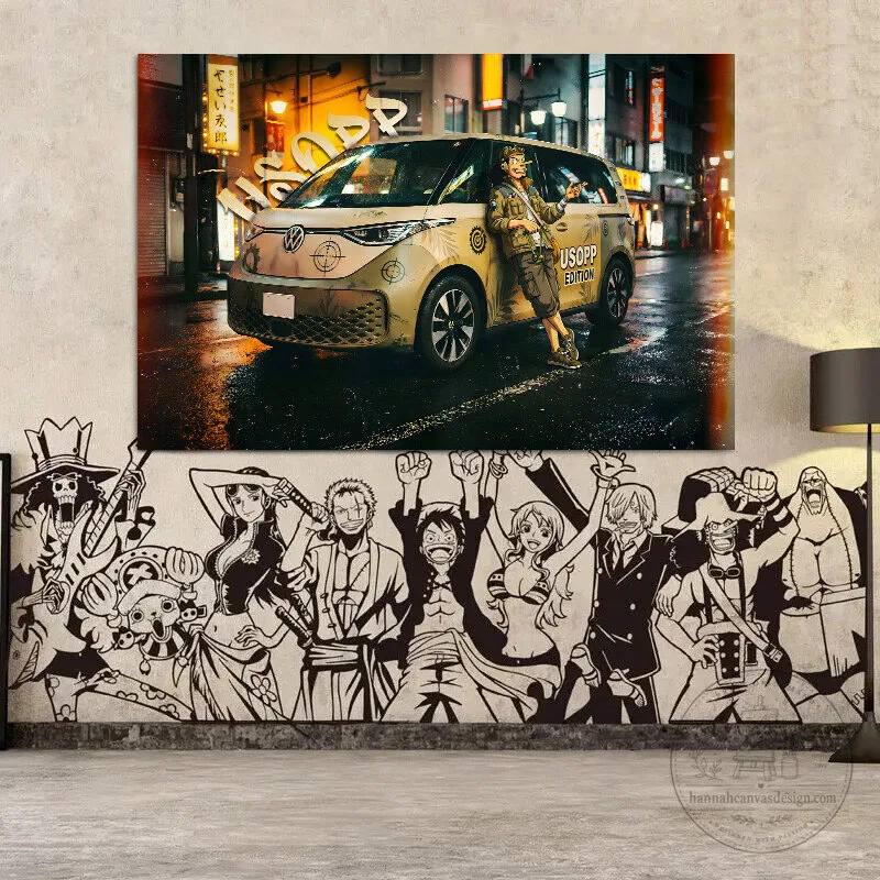 One Piece Usopp Edition Volkswagen ID Buzz Van Night City Canvas Wall Art 3 One Piece Usopp Edition Volkswagen ID Buzz Van Night City Canvas Wall Art