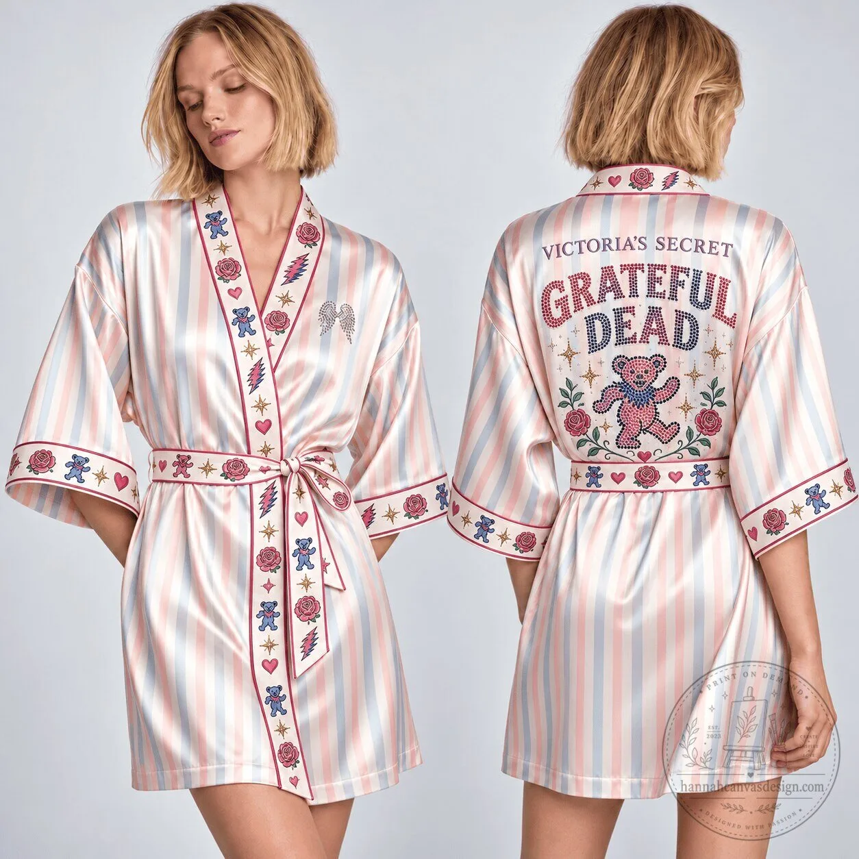 Grateful Dead Victoria's Secret Satin Striped Embroidered Robe