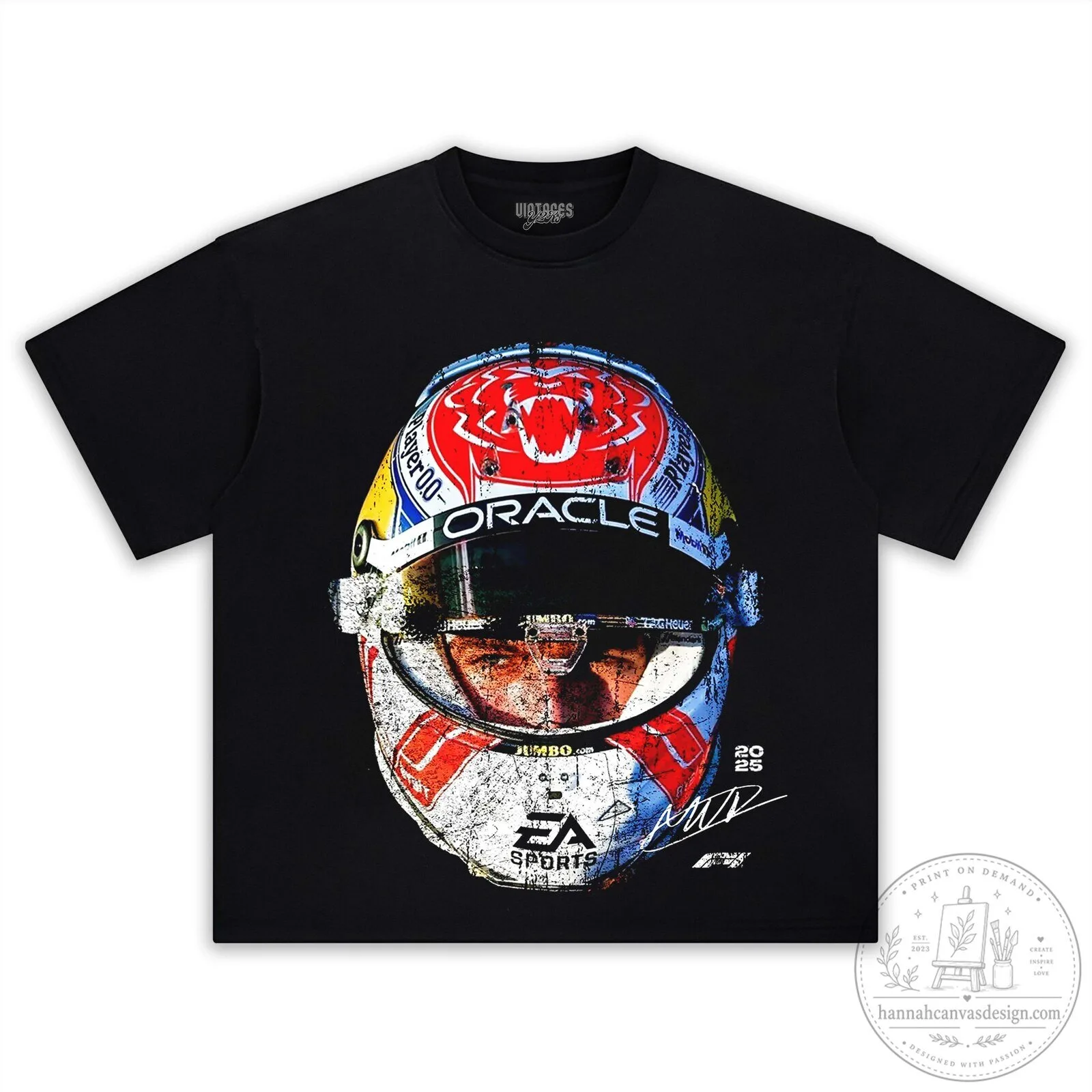 Max Verstappen Oracle Red Bull Racing F1 Helmet Graphic Black T-Shirt