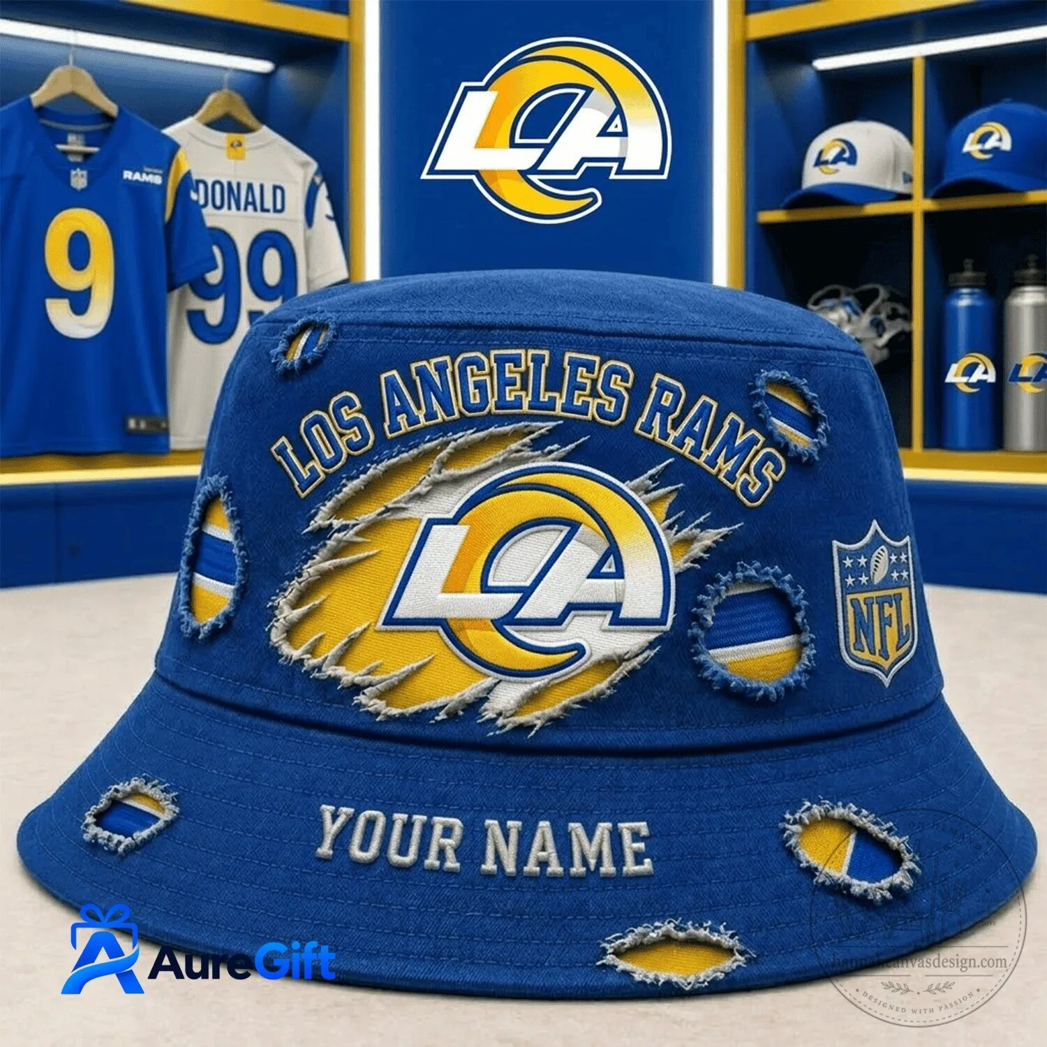 Los Angeles Rams Distressed Logo NFL Bucket Hat
