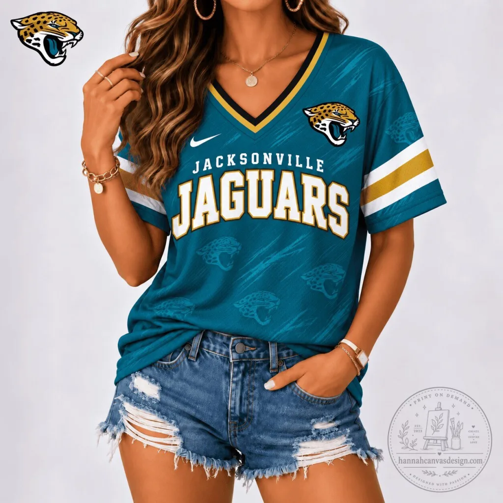 Jacksonville Jaguars NFL Team Shirt, Premium V-Neck Football Jersey for Women Jacksonville Jaguars NFL Team Shirt, Premium V-Neck Football Jersey for Women