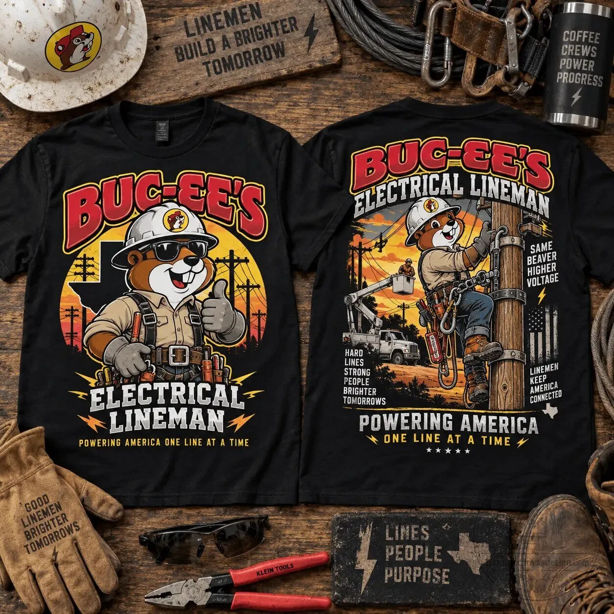 Buc-ee's Electrical Lineman Powering America One Line At A Time T-Shirt