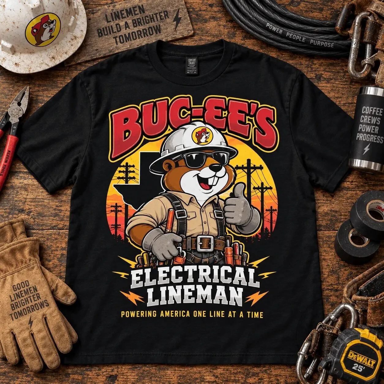 Buc-ee's Electrical Lineman Powering America One Line At A Time T-Shirt 7 buc ee s electrical lineman powering america one line at a time t shirt gallery 2