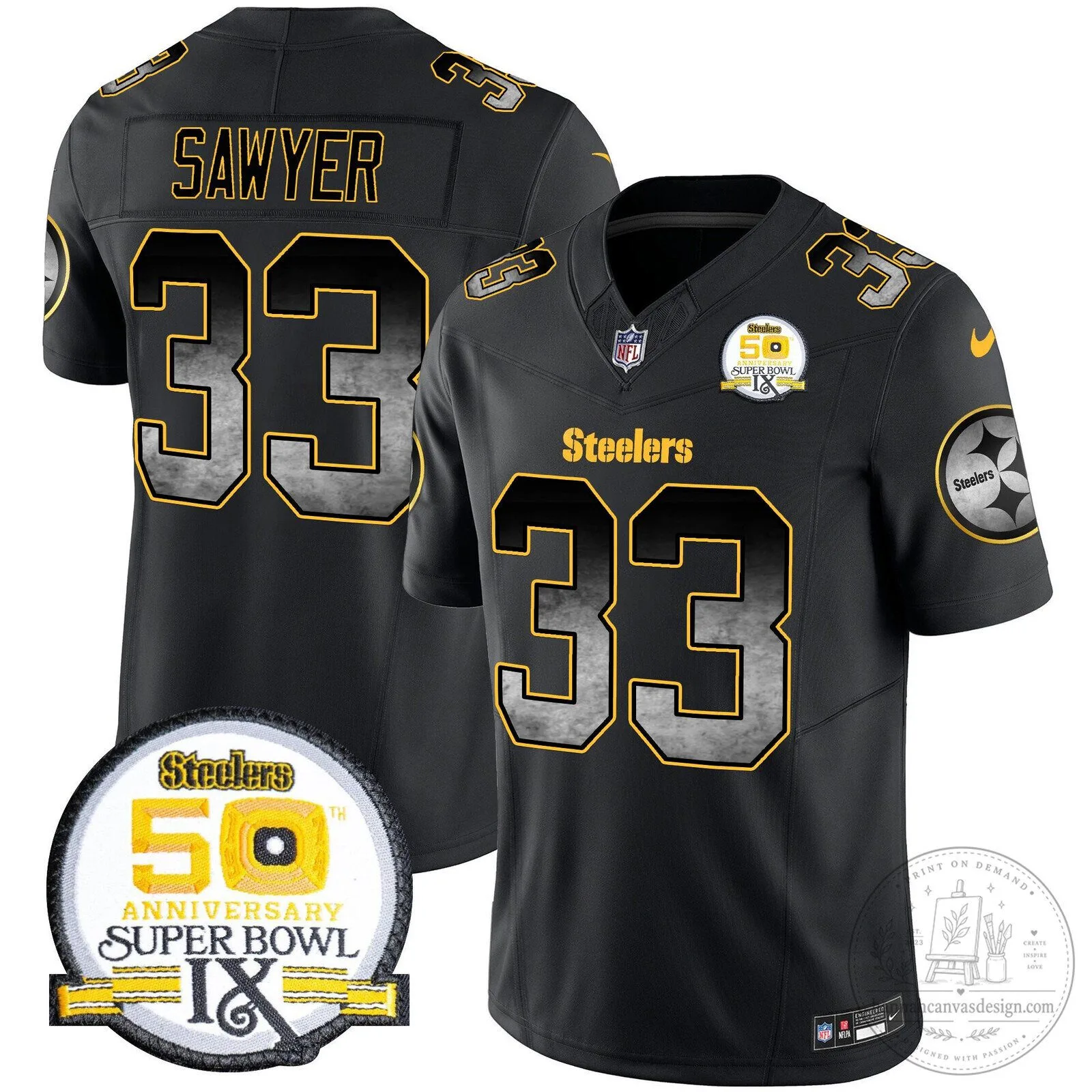 Pittsburgh Steelers 50th Anniversary Super Bowl IX Sawyer 33 Football Jersey
