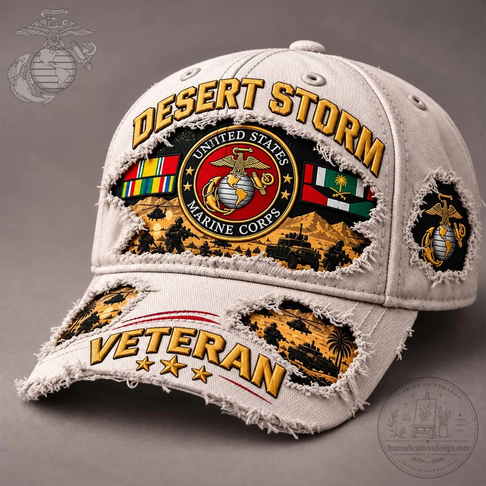 Desert Storm United States Marine Corps Veteran Distressed Cap Hat