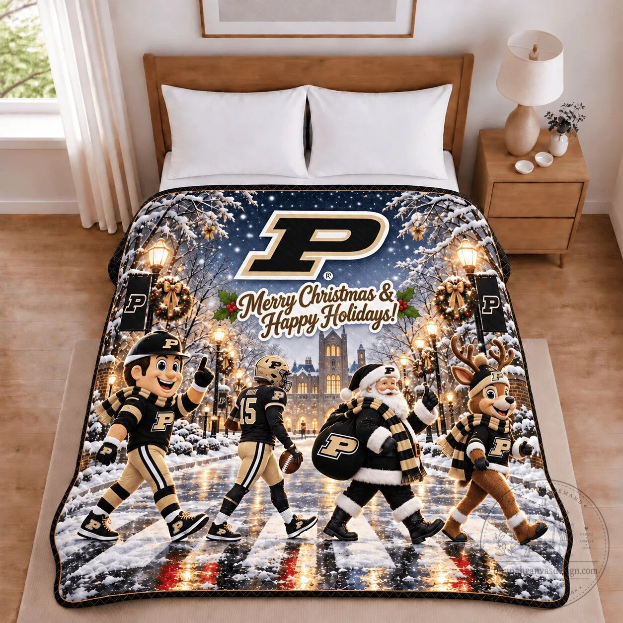 Purdue Boilermakers Christmas Football Holiday Snow Scene Blanket