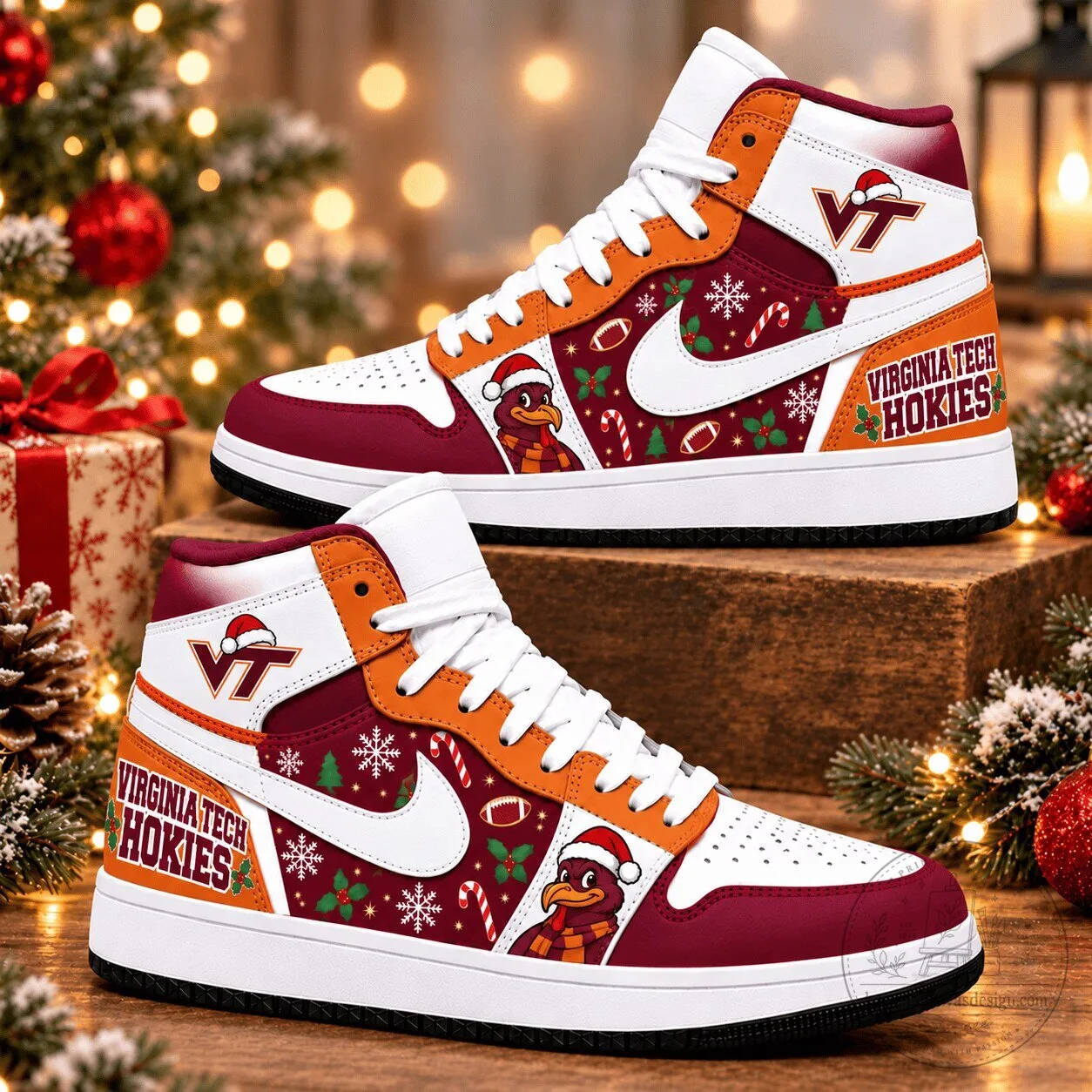 Virginia Tech Hokies Christmas Pattern High Top Sneakers