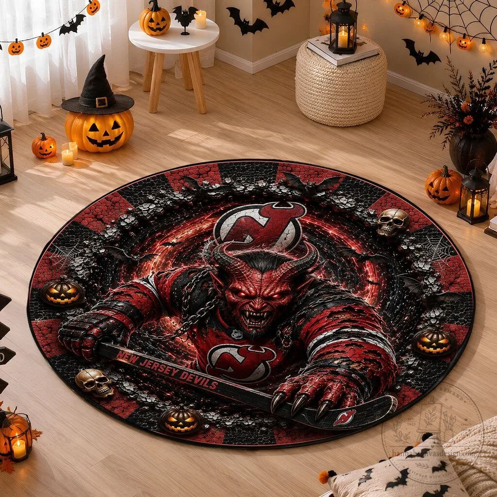 New Jersey Devils Halloween Demon Round Area Rug