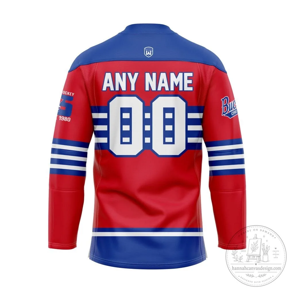 Des Moines Buccaneers Personalized Red Blue Lace Hockey Jersey 3 Des Moines Buccaneers Personalized Red Blue Lace Hockey Jersey