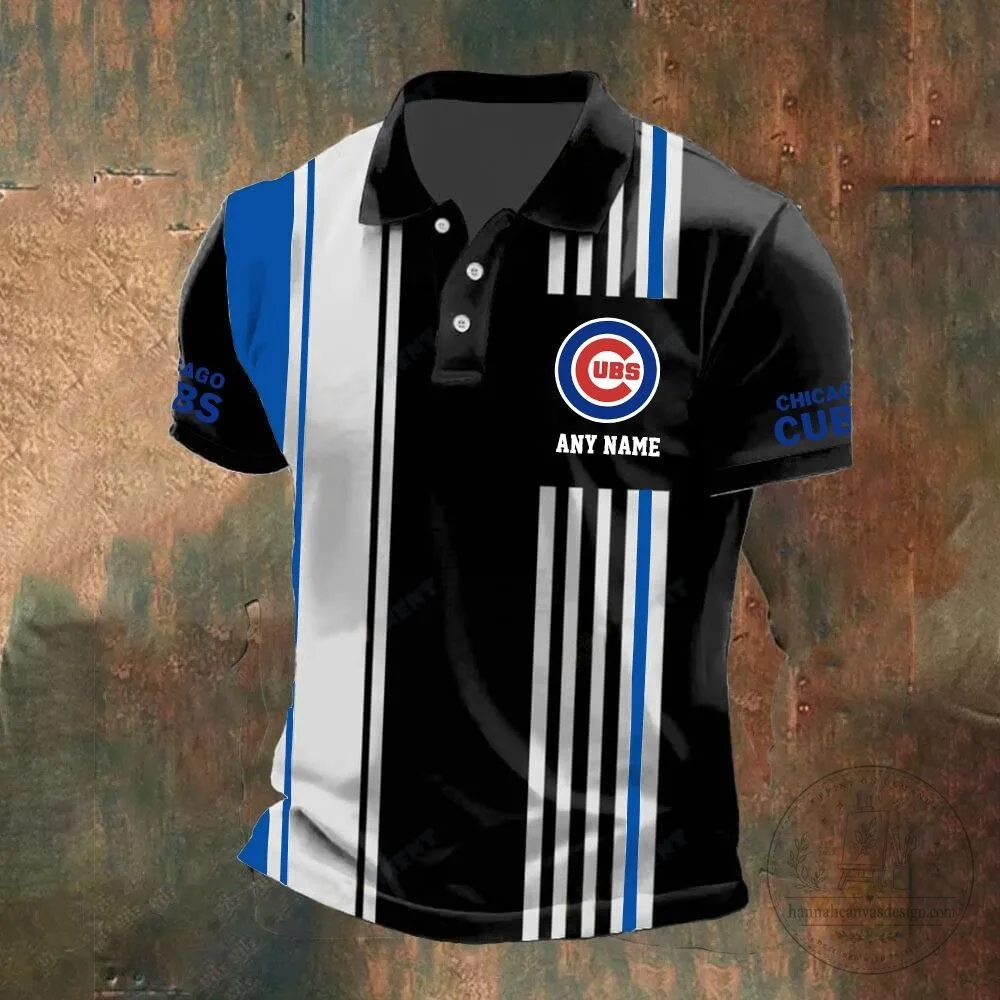 Chicago Cubs Personalized Black and White Striped Polo Shirt 8 Chicago Cubs Personalized Black and White Striped Polo Shirt