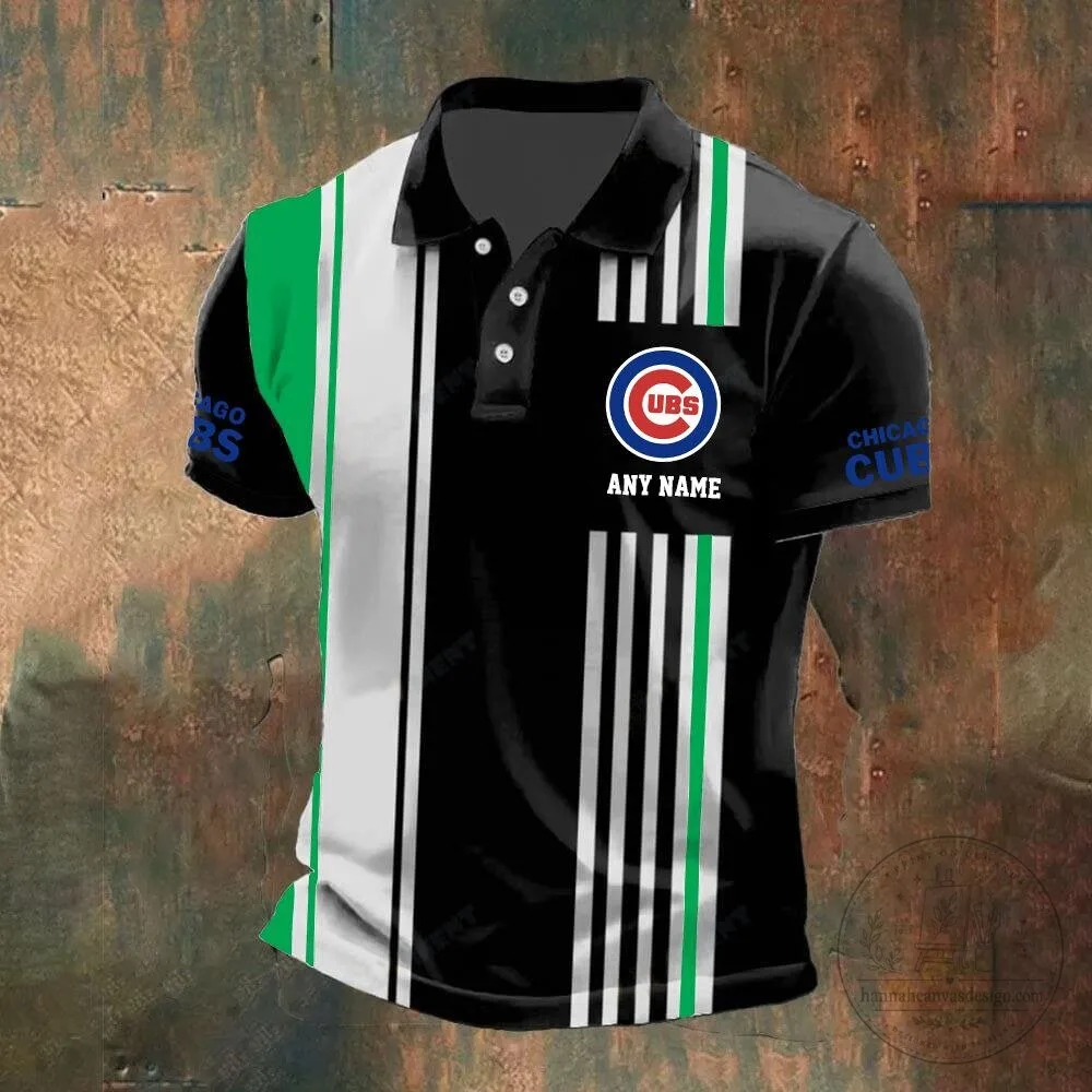 Chicago Cubs Personalized Black and White Striped Polo Shirt 9 Chicago Cubs Personalized Black and White Striped Polo Shirt