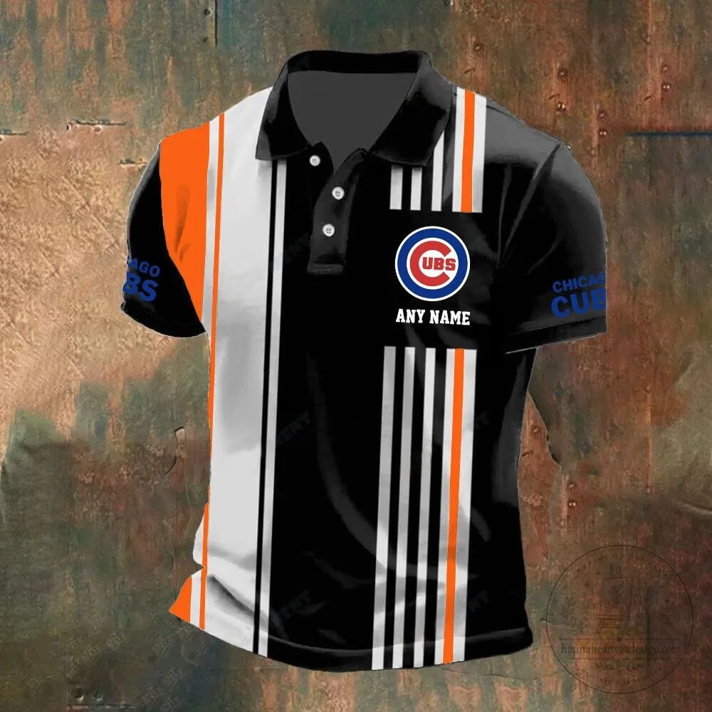 Chicago Cubs Personalized Black and White Striped Polo Shirt 11 Chicago Cubs Personalized Black and White Striped Polo Shirt