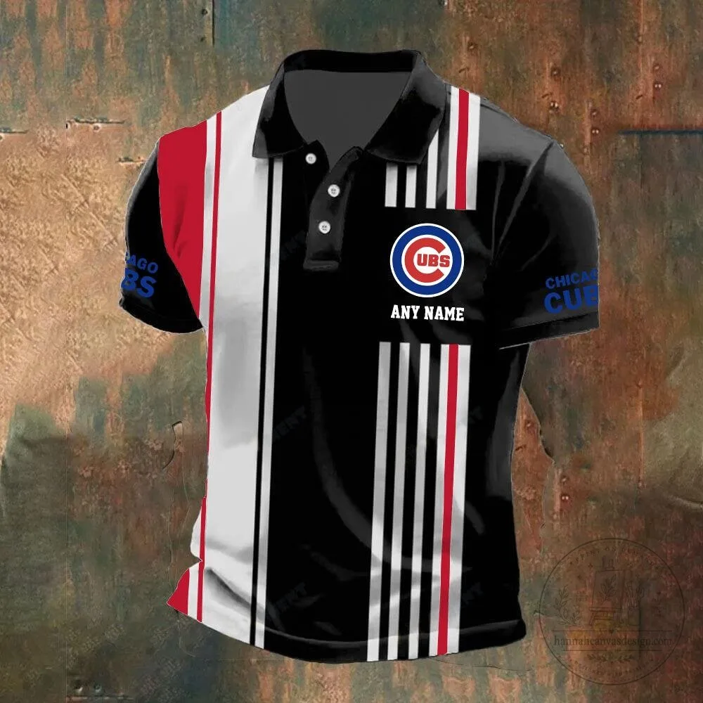 Chicago Cubs Personalized Black and White Striped Polo Shirt 12 Chicago Cubs Personalized Black and White Striped Polo Shirt