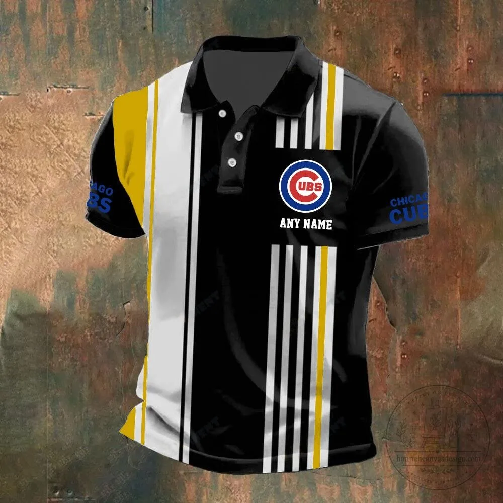 Chicago Cubs Personalized Black and White Striped Polo Shirt 13 Chicago Cubs Personalized Black and White Striped Polo Shirt