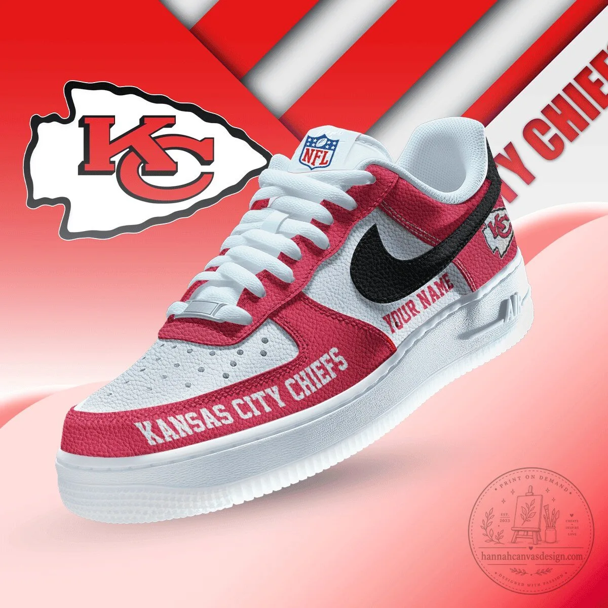 Kansas City Chiefs Custom Name Air Force 1 Sneakers