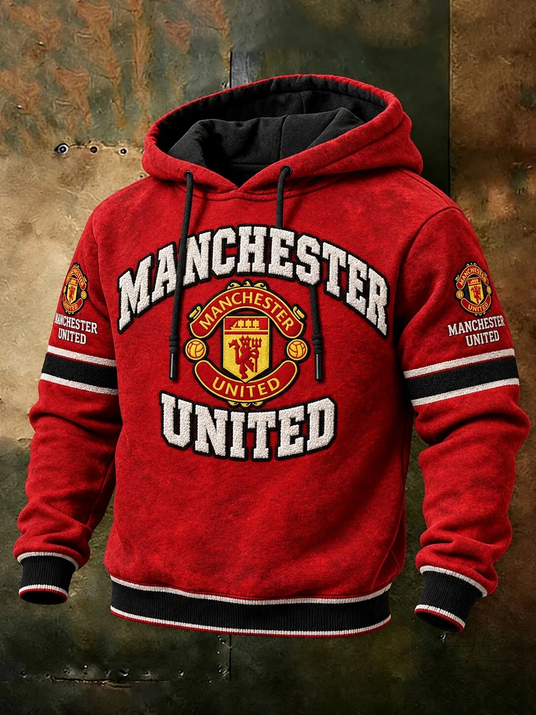 Manchester United Football Club Red Distressed Graphic Print Hoodie