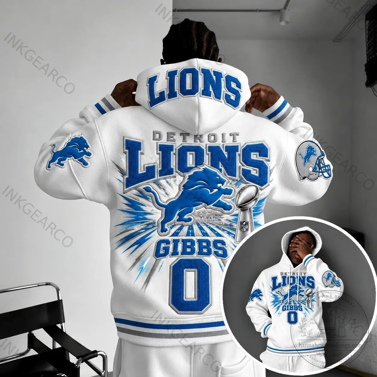 Detroit Lions NFL Football Team Player Gibbs Number Zero Hoodie