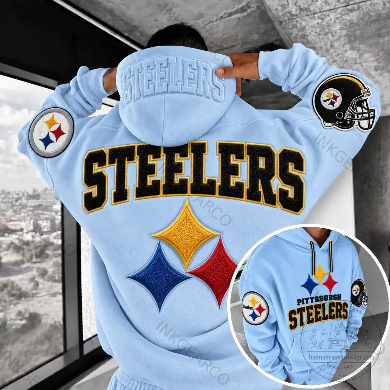 Pittsburgh Steelers NFL Football Team Logo Light Blue Hoodie