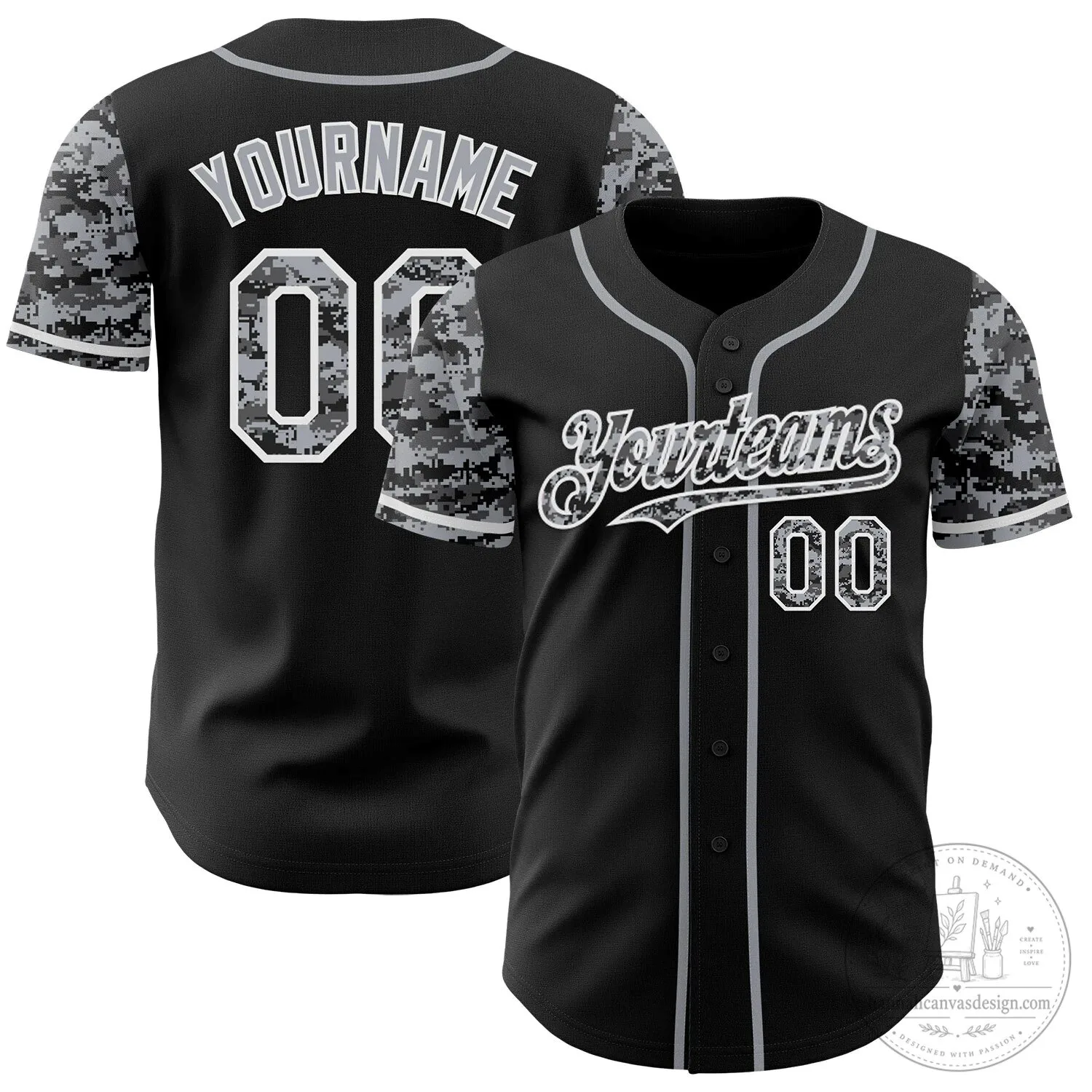 Authentic Baseball Jersey in Custom Two Tone Black, Gray, and White Digital Camouflage