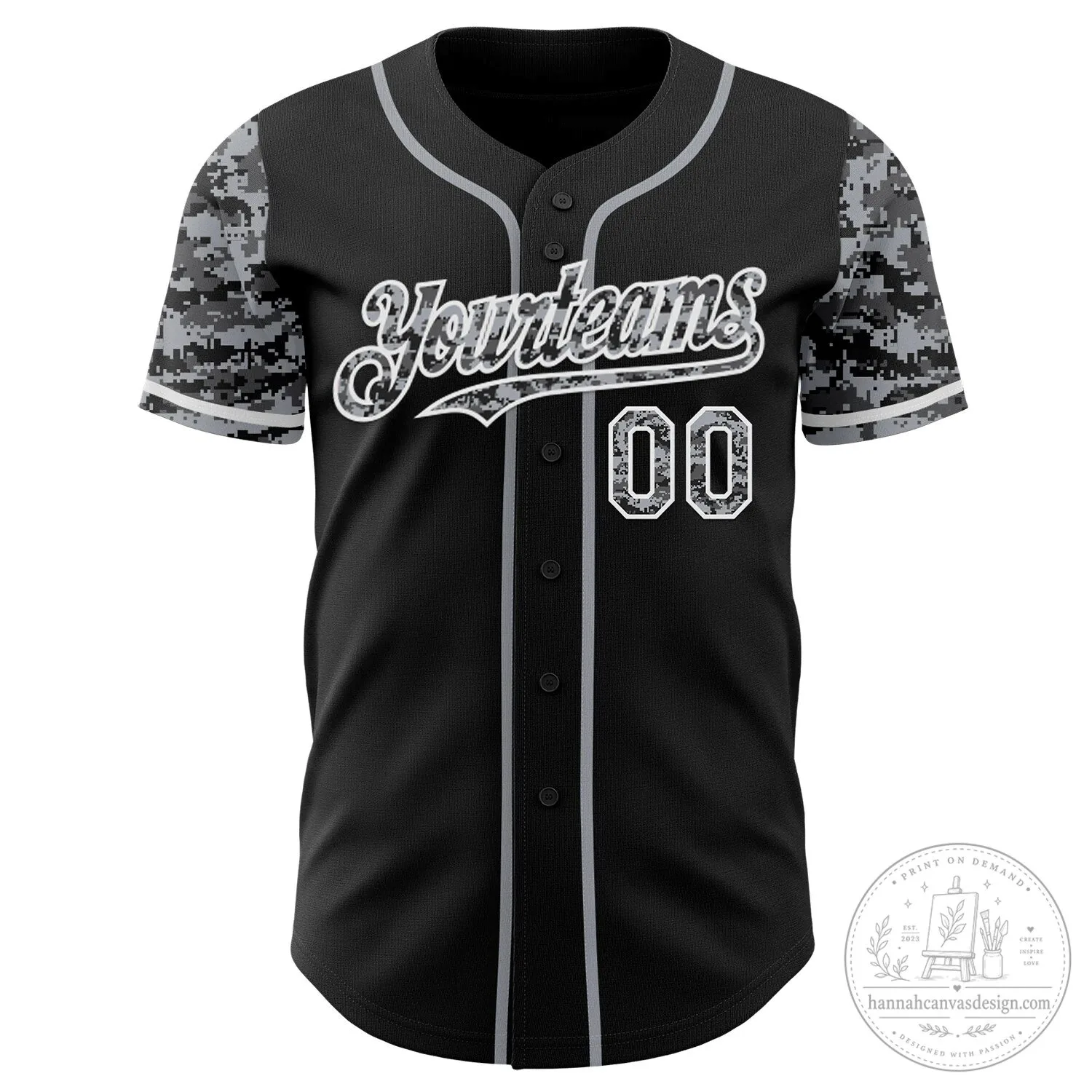 Authentic Baseball Jersey in Custom Two Tone Black, Gray, and White Digital Camouflage 6 Authentic Baseball Jersey in Custom Two Tone Black, Gray, and White Digital Camouflage