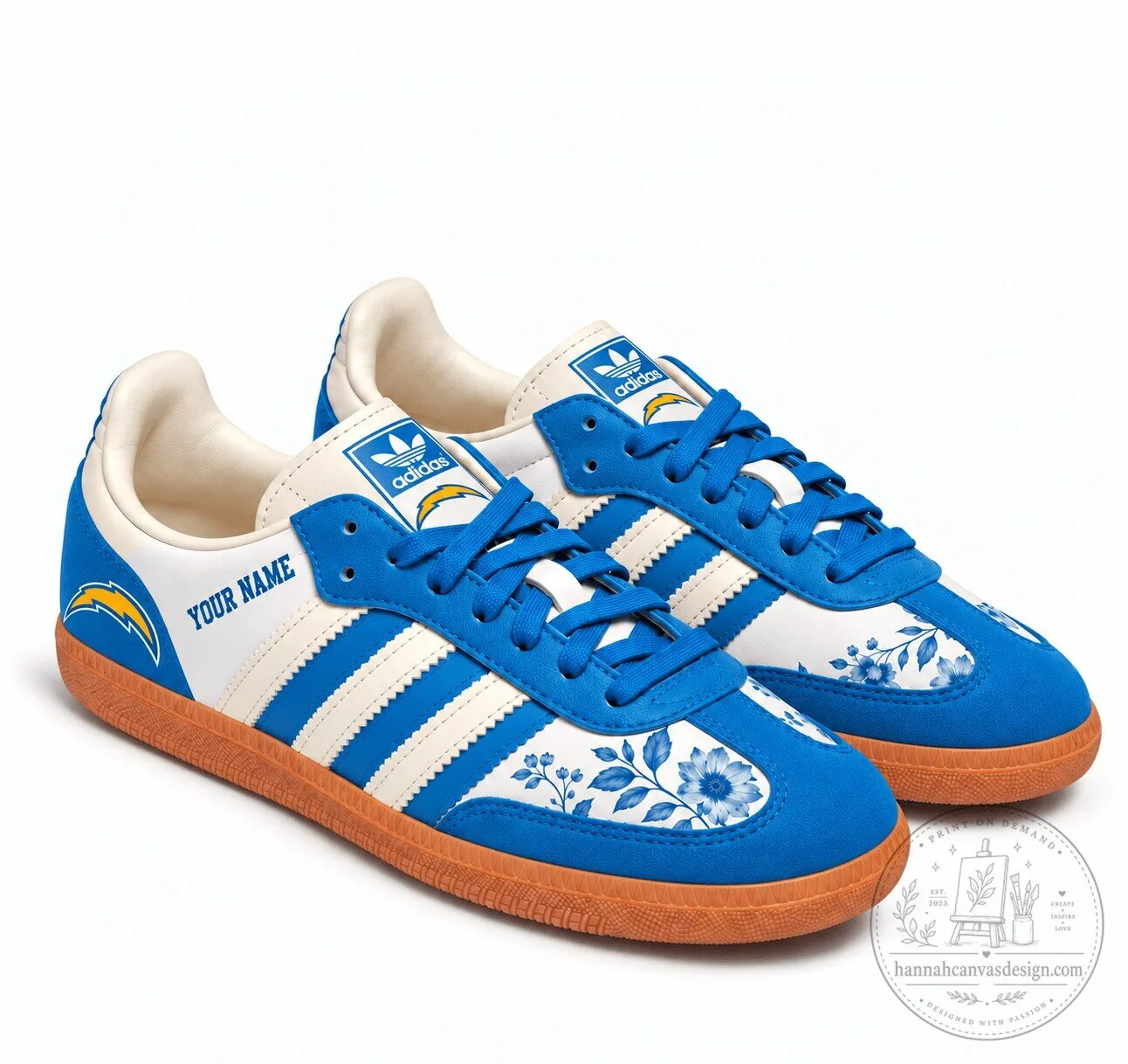 Los Angeles Chargers Football Team Blue and White Floral Pattern Samba Shoes