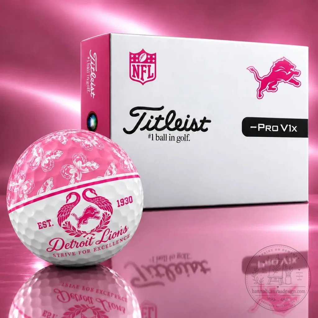 Detroit Lions Pink Butterfly Pattern Titleist Golf Ball Detroit Lions Pink Butterfly Pattern Titleist Golf Ball