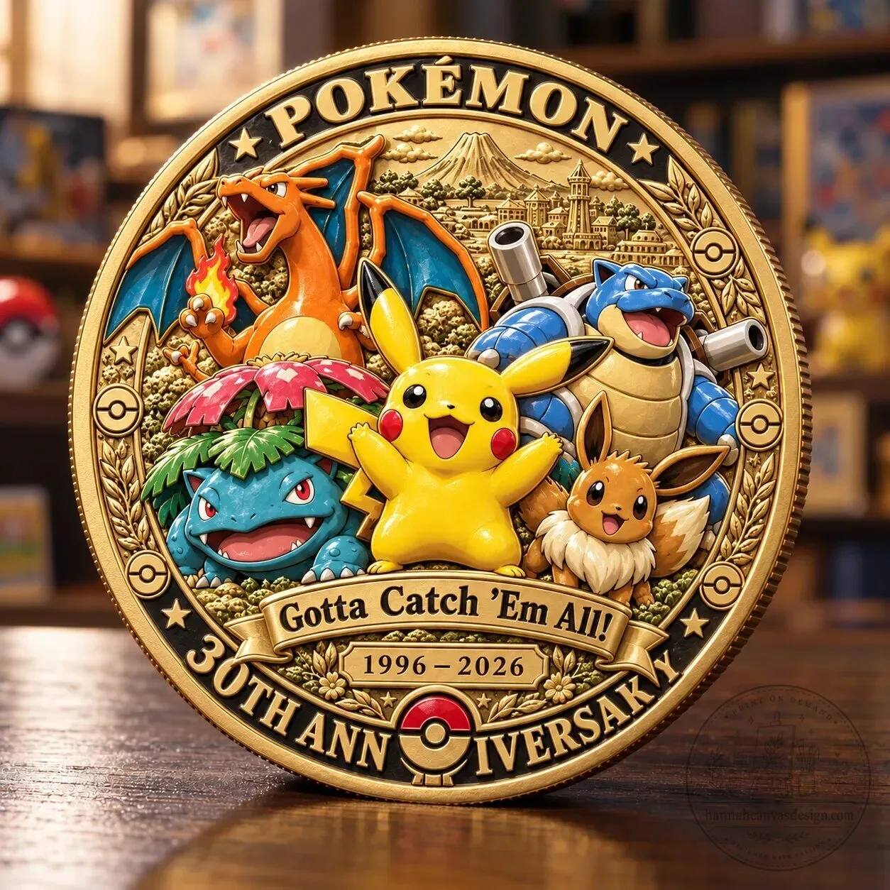 Pokemon 30th Anniversary Commemorative Gold Plated Collectible Coin