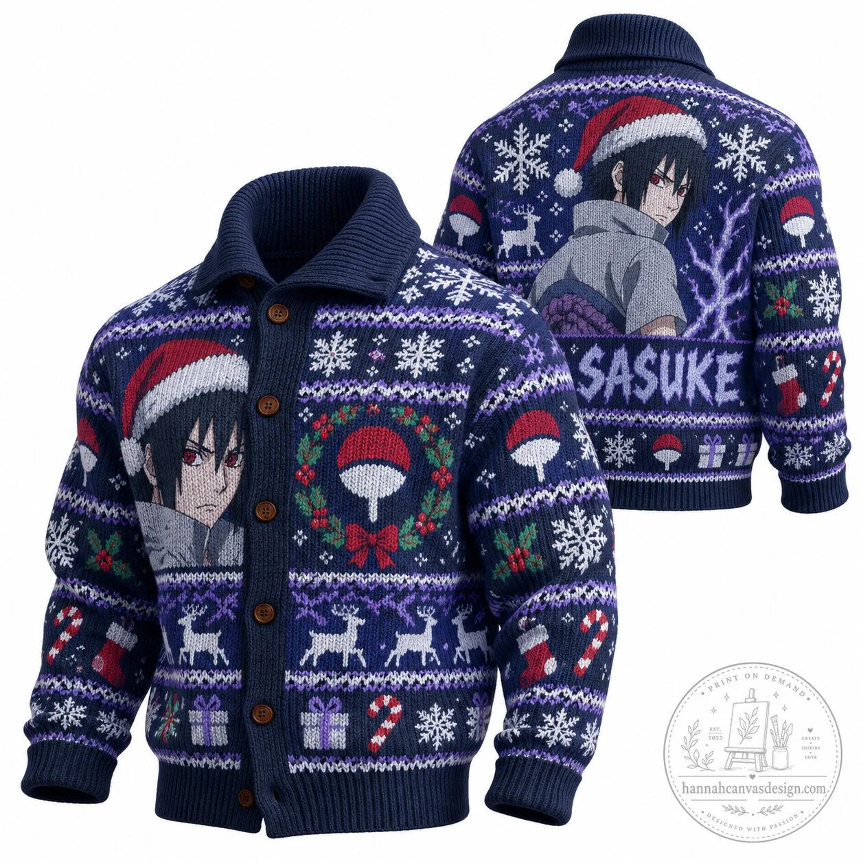 Sasuke Uchiha Ugly Sweater Cardigan for Christmas Holiday - Naruto Themed Apparel