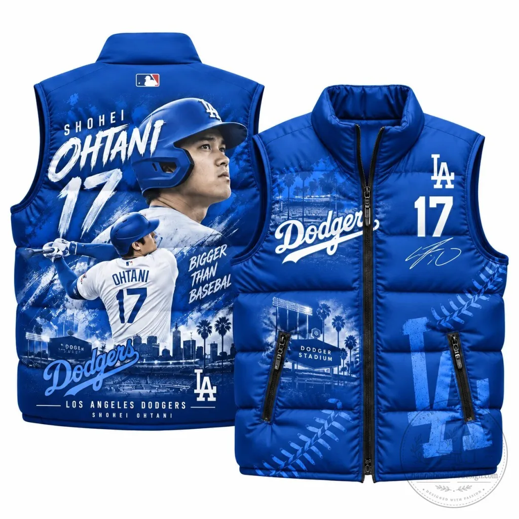 Los Angeles Dodgers Baseball Puffer Vest featuring Shohei Ohtani Los Angeles Dodgers Baseball Puffer Vest featuring Shohei Ohtani