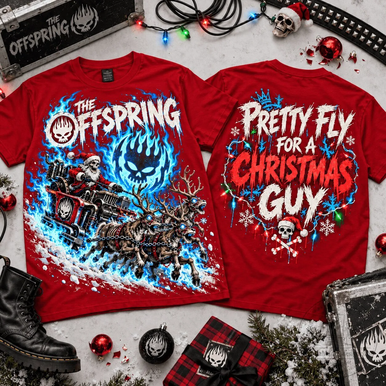 The Offspring Pretty Fly For A Christmas Guy Santa Sleigh Red T-Shirt