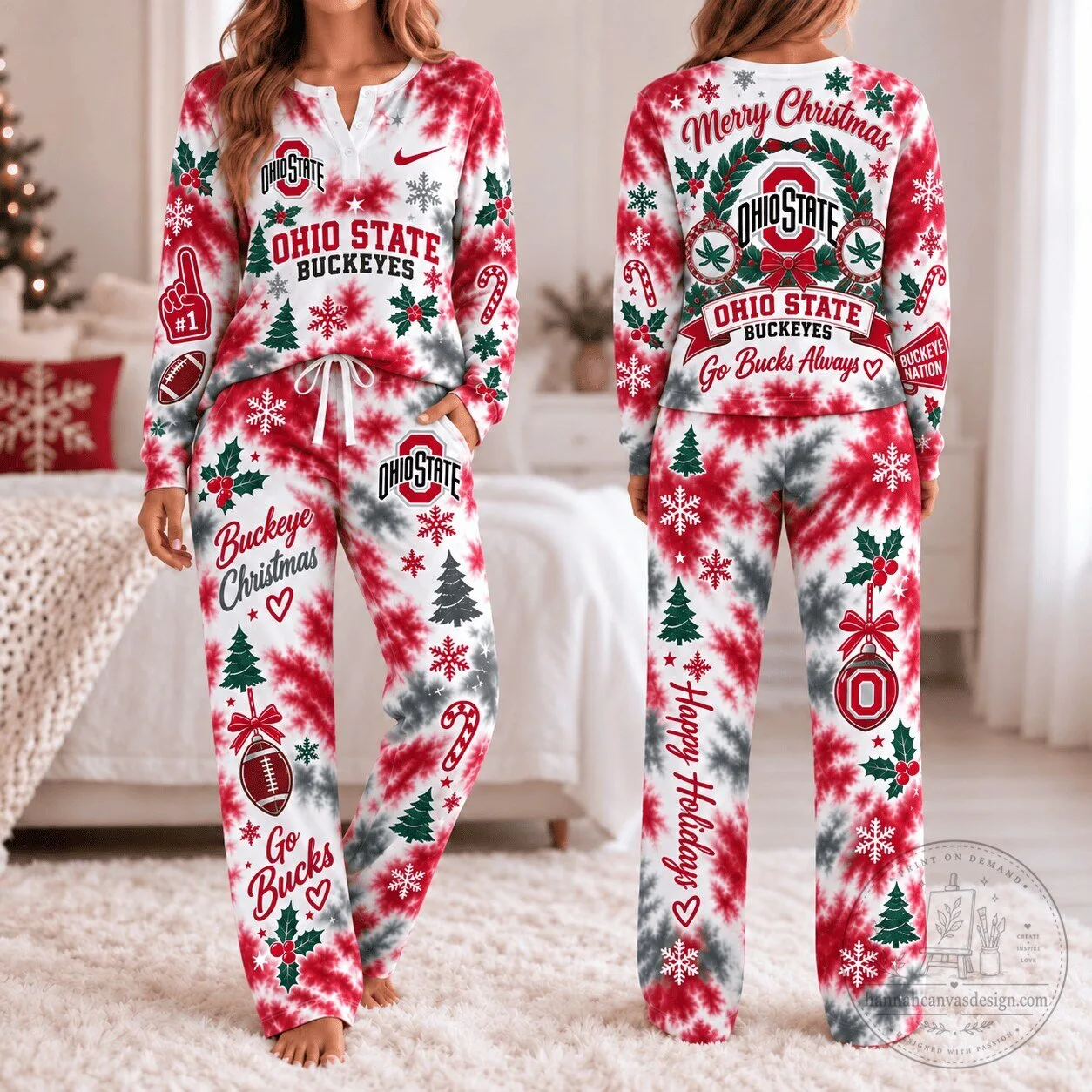 Ohio State Buckeyes Christmas Tie-Dye Pajamas Set