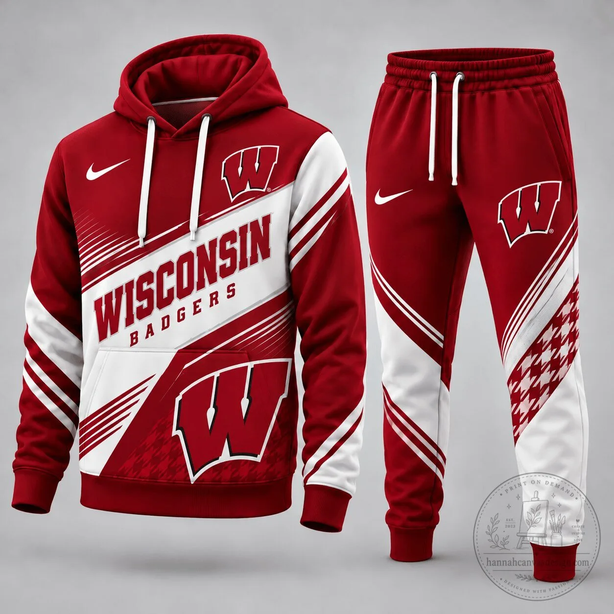 Wisconsin Badgers NCAA Team Logo Red and White Hoodie