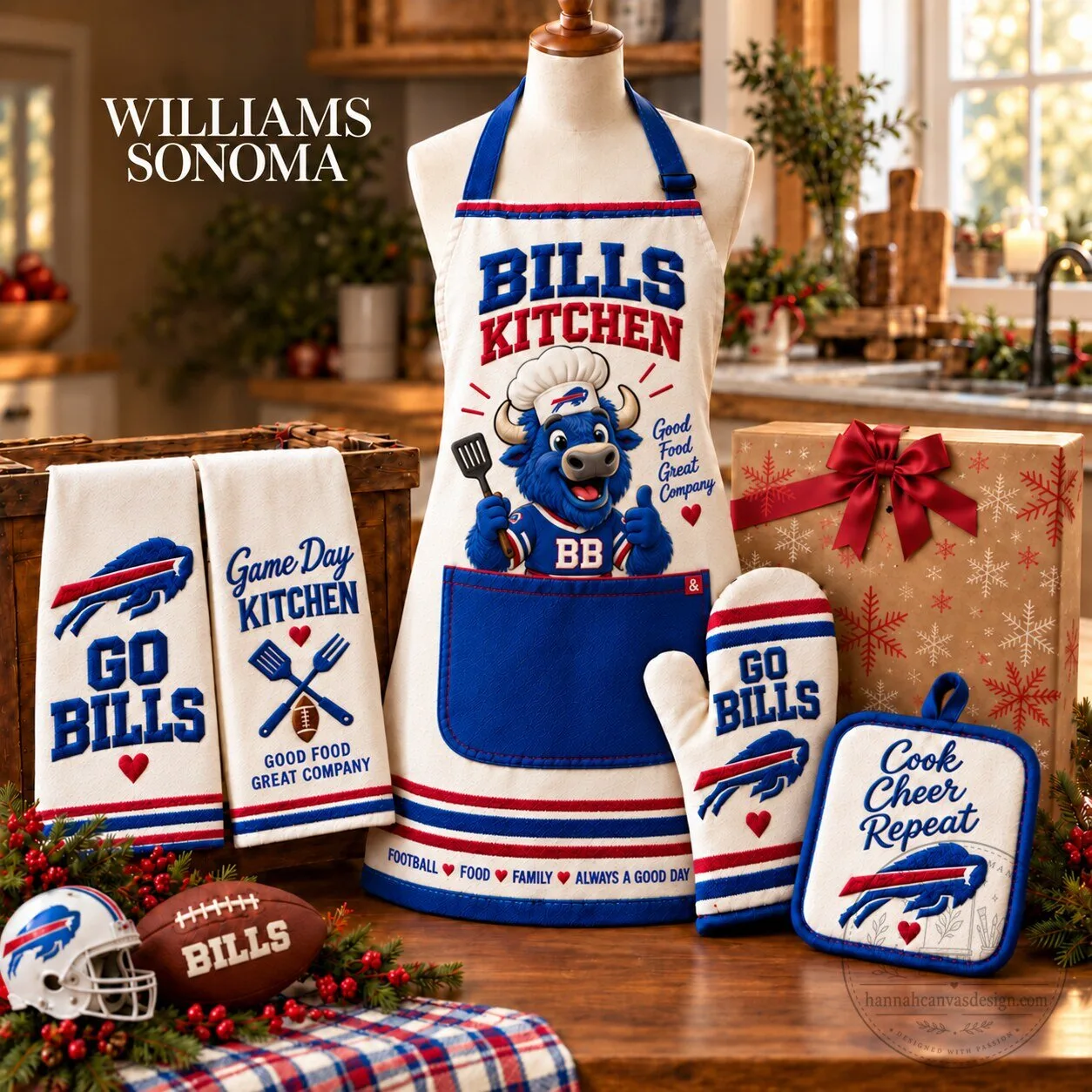 Buffalo Bills Kitchen Apron and Oven Mitt Set with Dish Towels