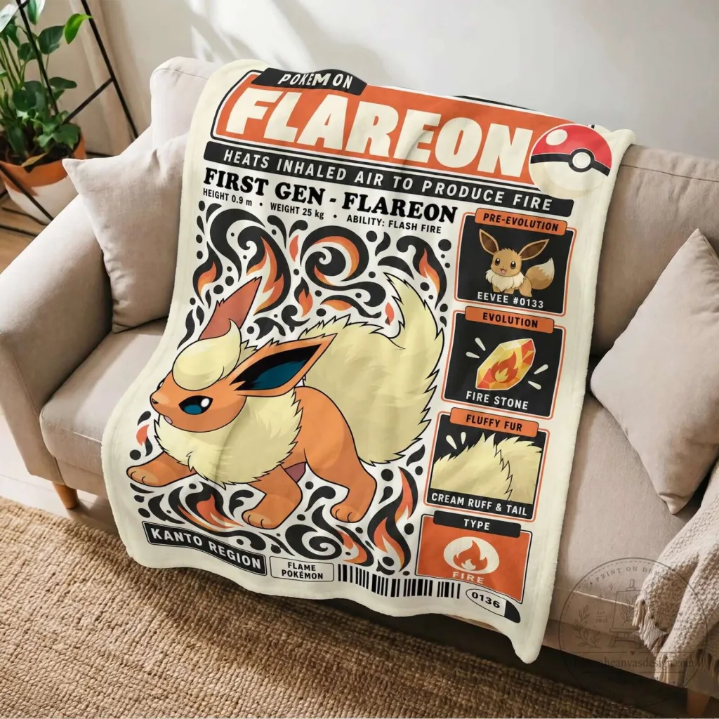 Pokemon Flareon First Generation Evolution Flame Type Fleece Blanket Pokemon Flareon First Generation Evolution Flame Type Fleece Blanket