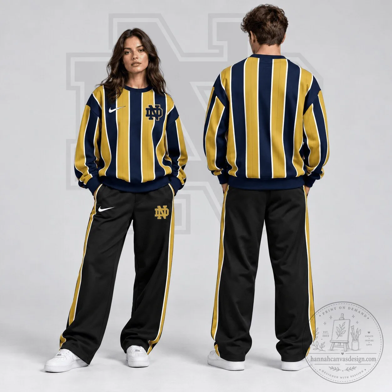 Notre Dame Fighting Irish Vertical Stripe Crewneck Sweatshirt and Track Pants Set
