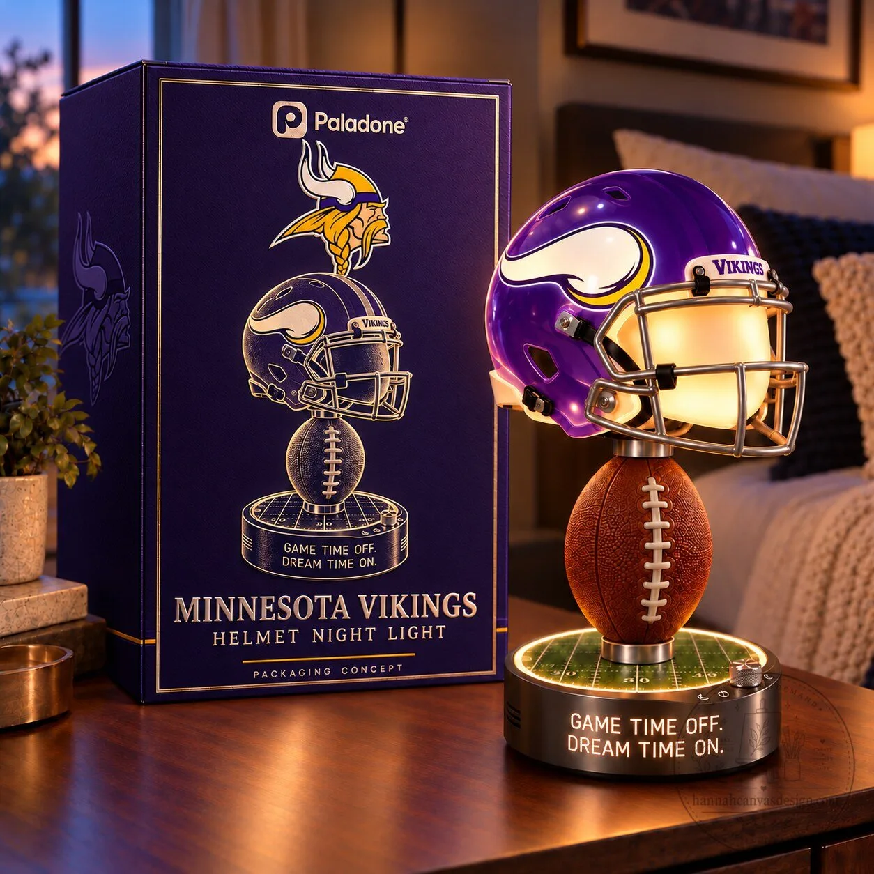 Minnesota Vikings Football Helmet Night Light with Game Time Off Dream Time On