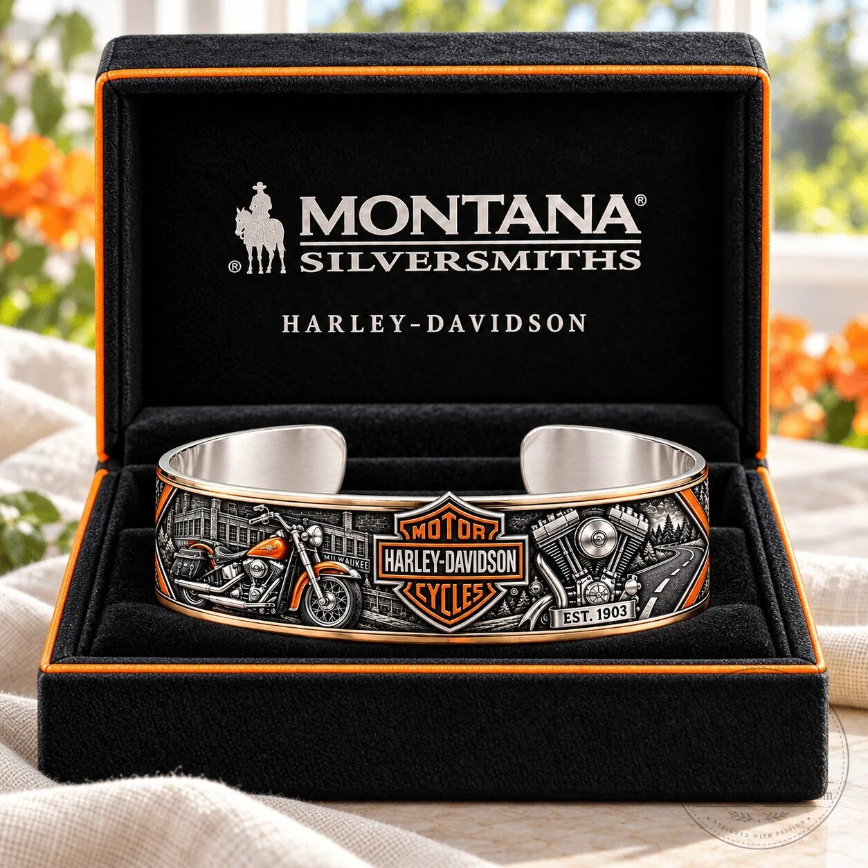 Harley-Davidson Motorcycle Engine Road Design Sculpted Collector Cuff Bracelet