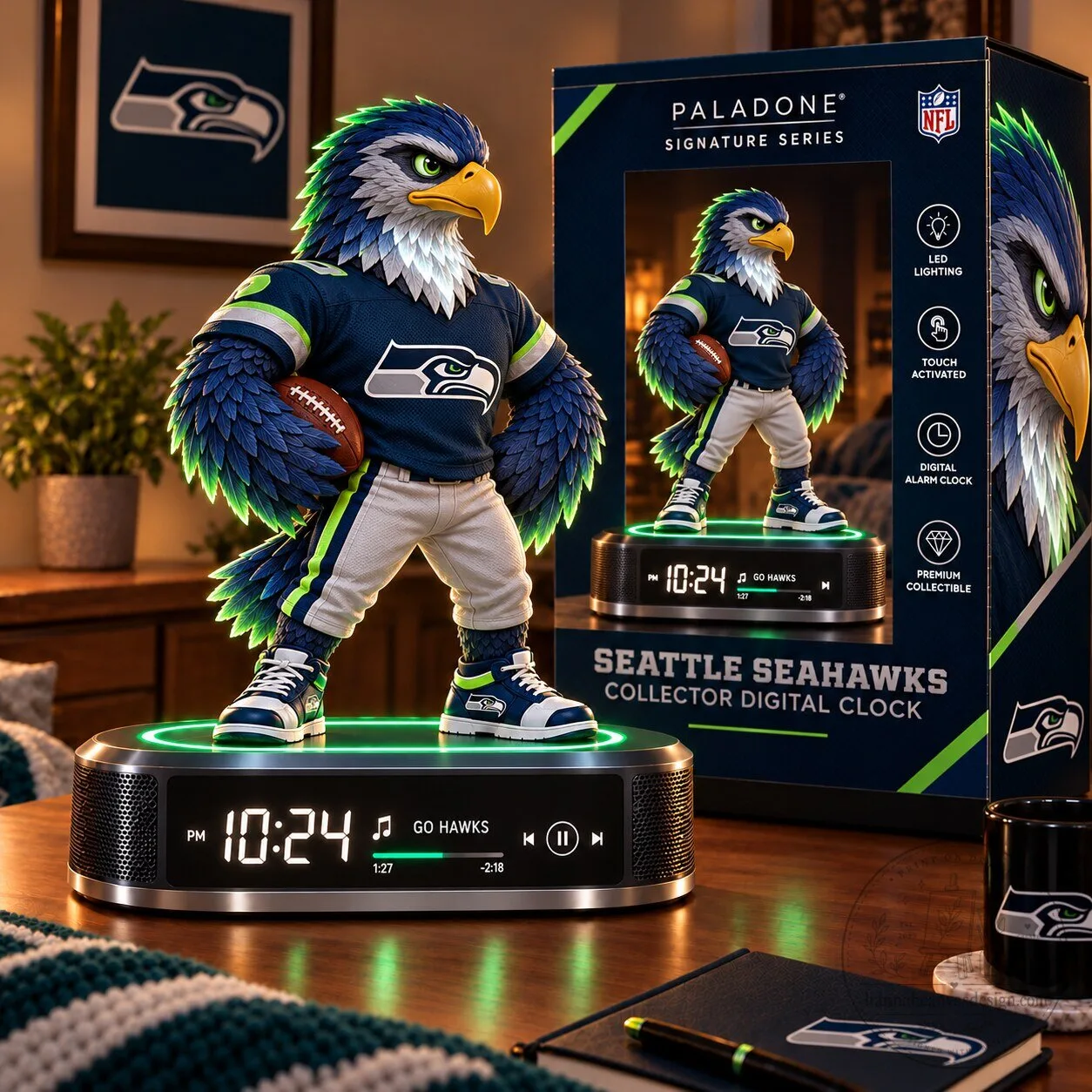 Seattle Seahawks Collector Digital Alarm Clock with LED Lighting