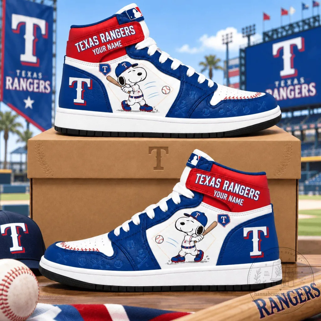 Texas Rangers Snoopy Baseball Custom Name High Top Sneakers Texas Rangers Snoopy Baseball Custom Name High Top Sneakers