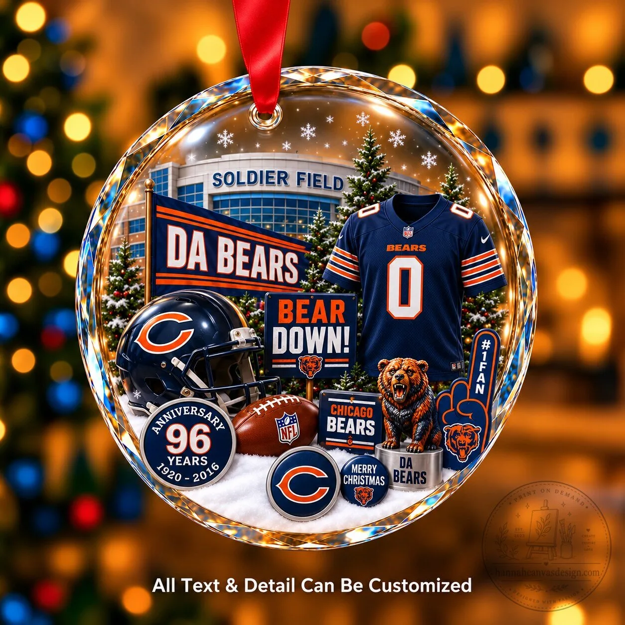 Chicago Bears NFL Christmas Soldier Field Football Team Glass Ornament