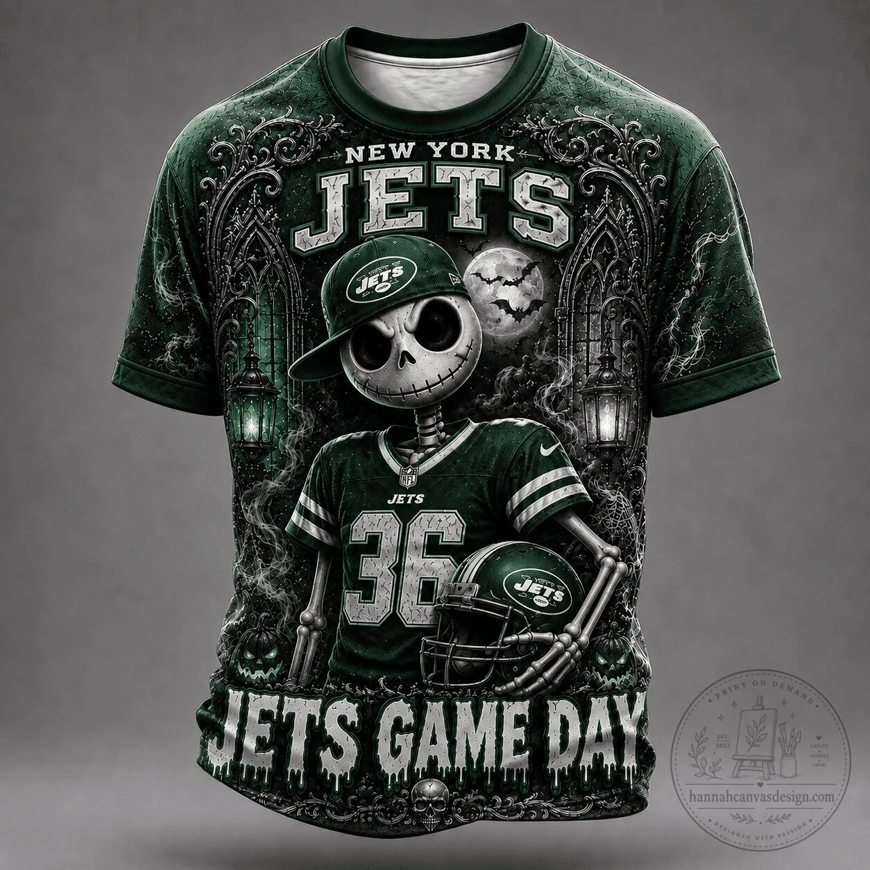 New York Jets Halloween Spooky Skeleton Game Day T-Shirt