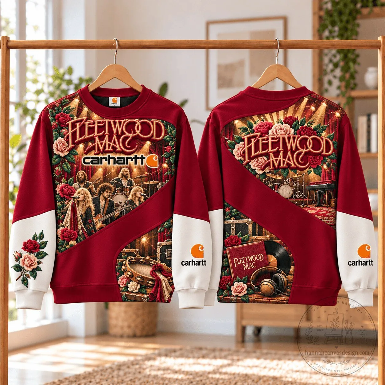 Fleetwood Mac Band Concert Carhartt Style Red and White Sweatshirt