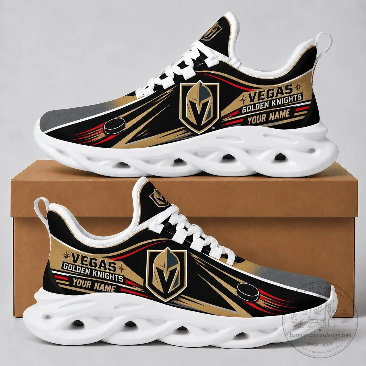 Vegas Golden Knights Personalized NHL Team Logo Black Gold Sneakers