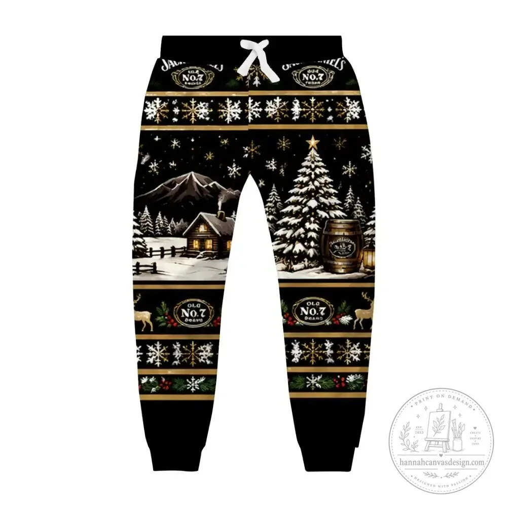 Jack Daniel's Old No. 7 Brand Christmas Winter Cabin Scene Sweatpants