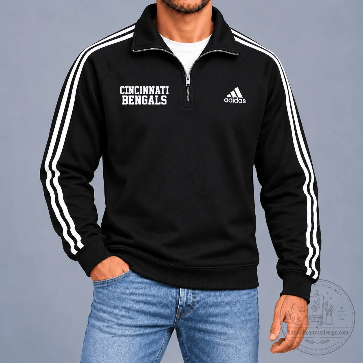 Cincinnati Bengals Adidas Quarter-Zip Sweatshirt for Men