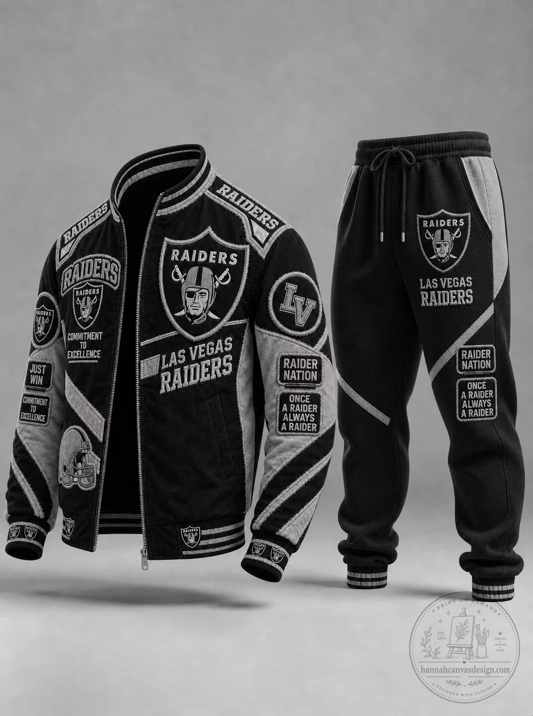 Las Vegas Raiders NFL Football Team Bomber Jacket and Sweatpants Set