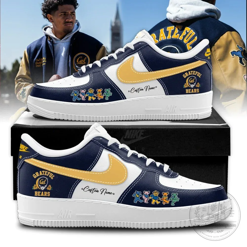 California Golden Bears and Grateful Dead Custom Name White and Navy Shoes